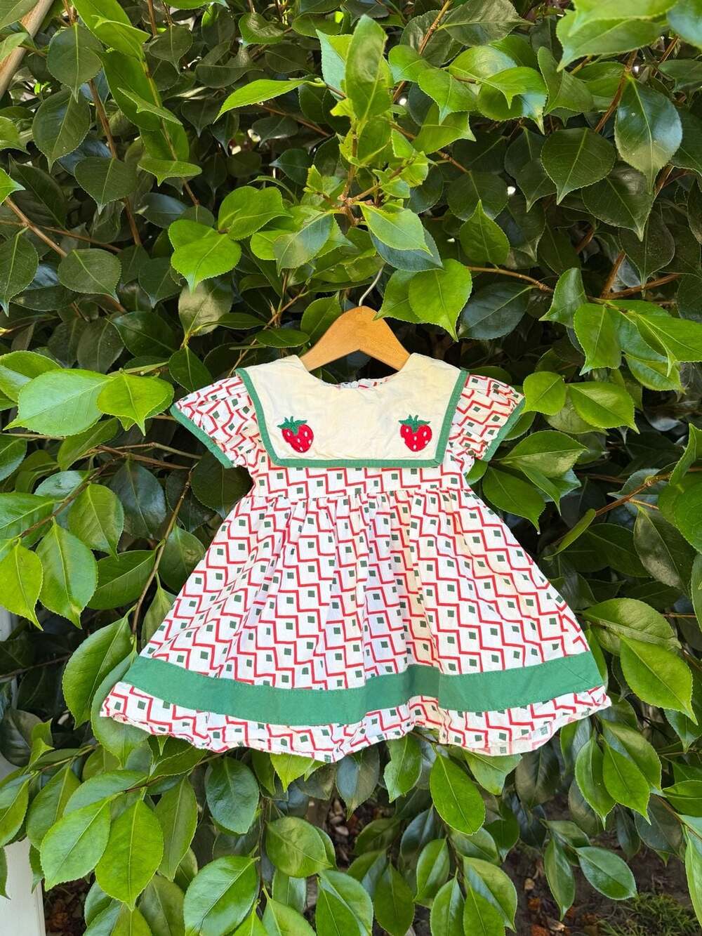 Vintage Inspired Toddler Strawberry Embroidered Sailor Collar Dress